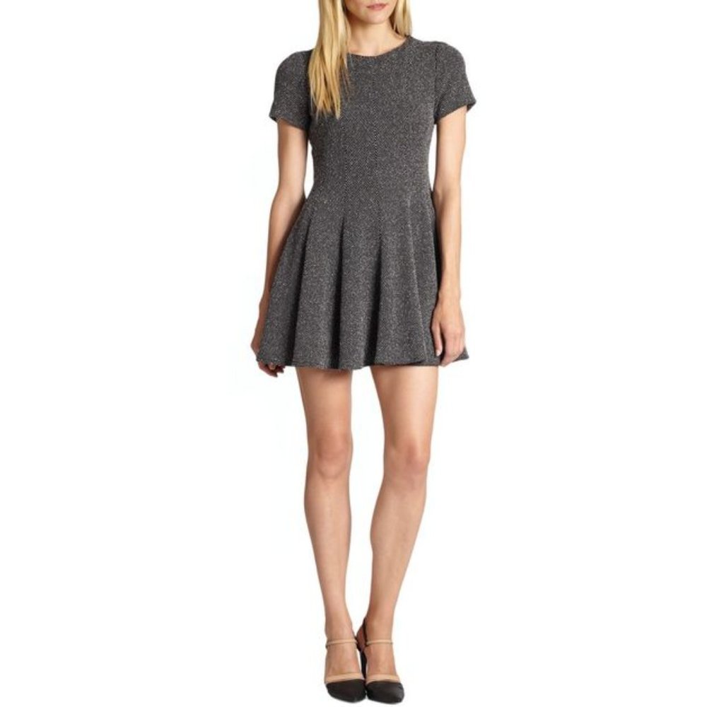 Tibi black tweed fit-flare dress